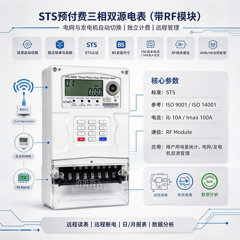 Smart Prepaid Electricity Meter Dual Source and battery voltage support for prepaid electricity solutions